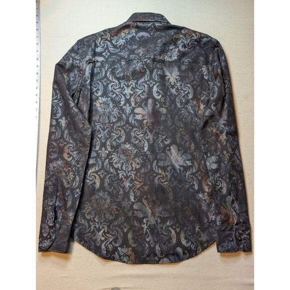 EIGHT X Premium Men's Buckle Foiled Metallic Slim Fit Stretch Shirt L Black NWOT - Picture 10 of 10